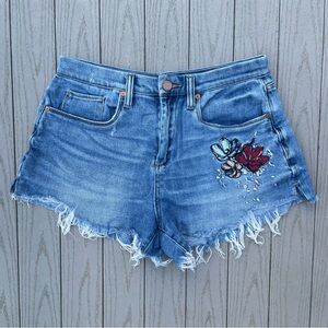 Blank NYC Pin-Up High Rise Floral Embroidered Distressed Jean Shorts